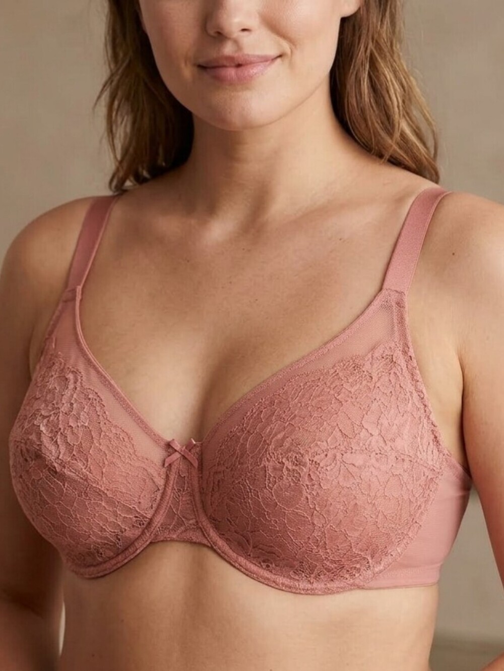 HSIA Lace Underwire Bra in Dusty Rose-stick Women Intimates Size 38G .